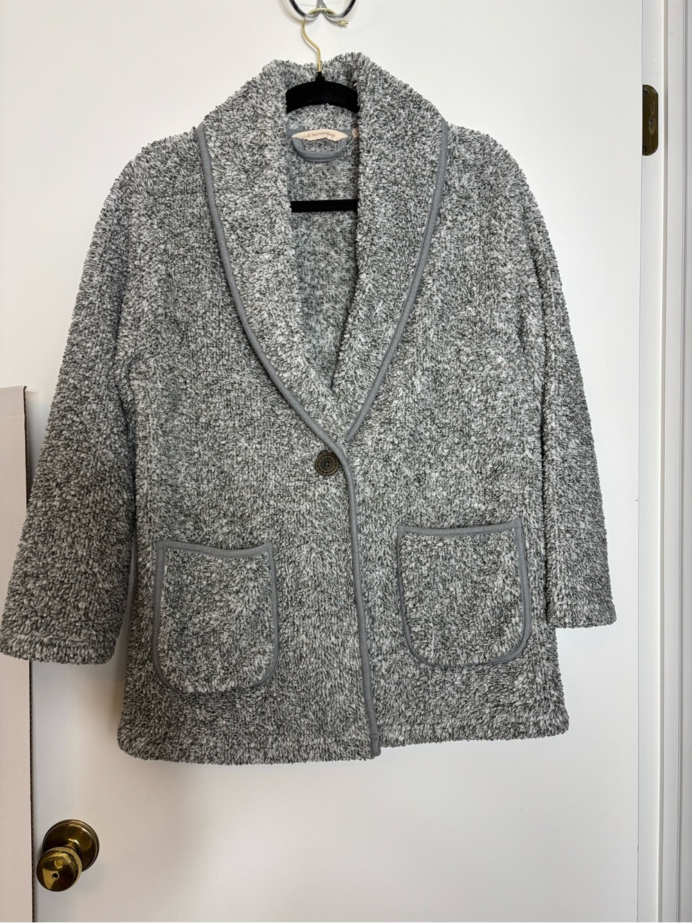 Soft Surroundings Gray Shawl-Collar Teddy Jacket